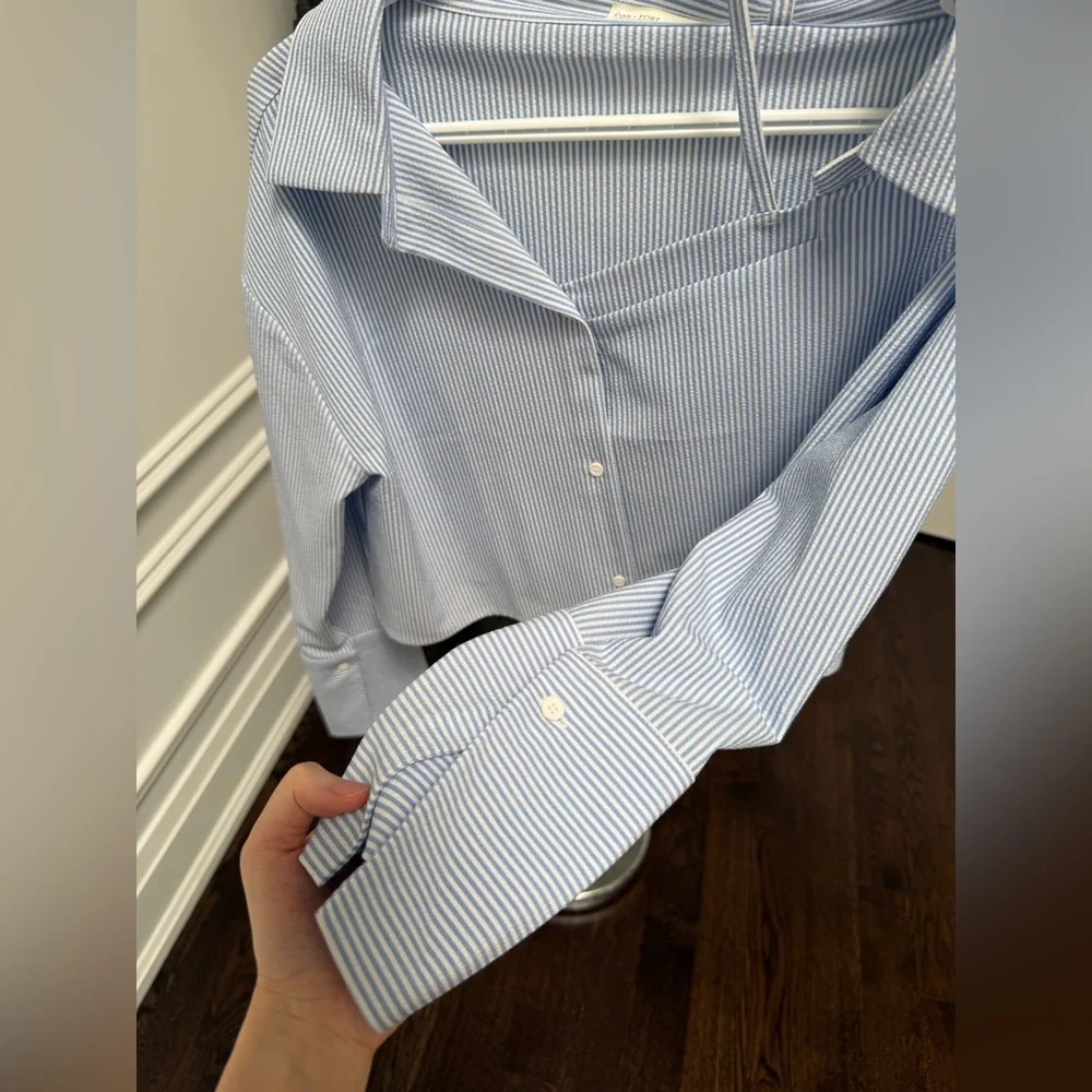 Oak and Fort Striped Off-Shoulder Shirt - Picture 3 of 8